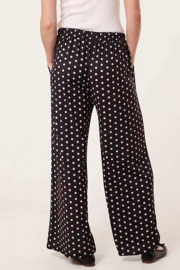 Qed London Polka Dot Jersey Wide Leg Trousers
