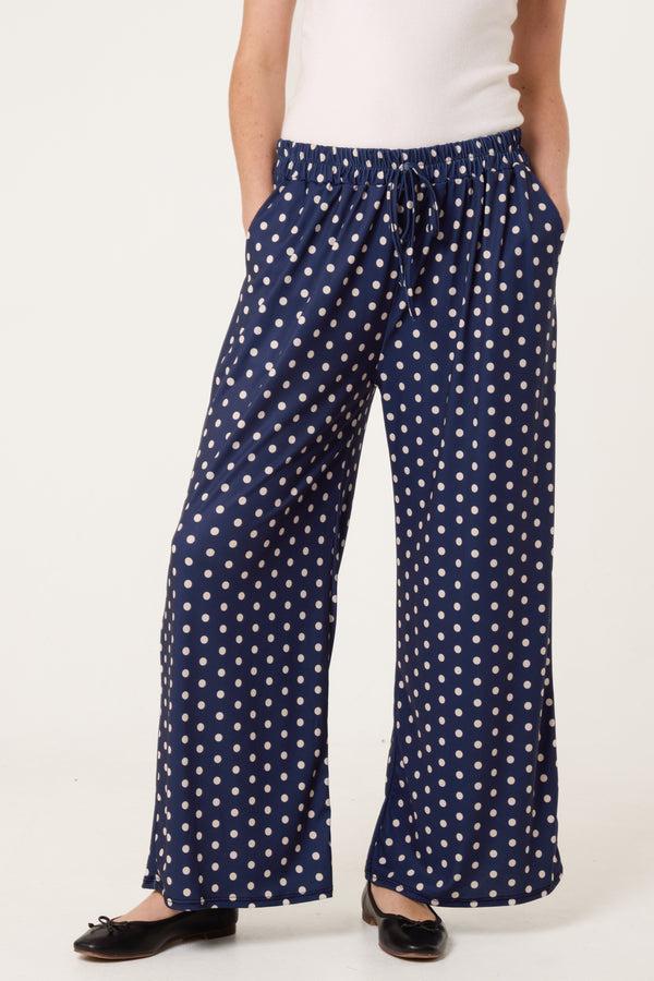 Qed London Polka Dot Jersey Wide Leg Trousers