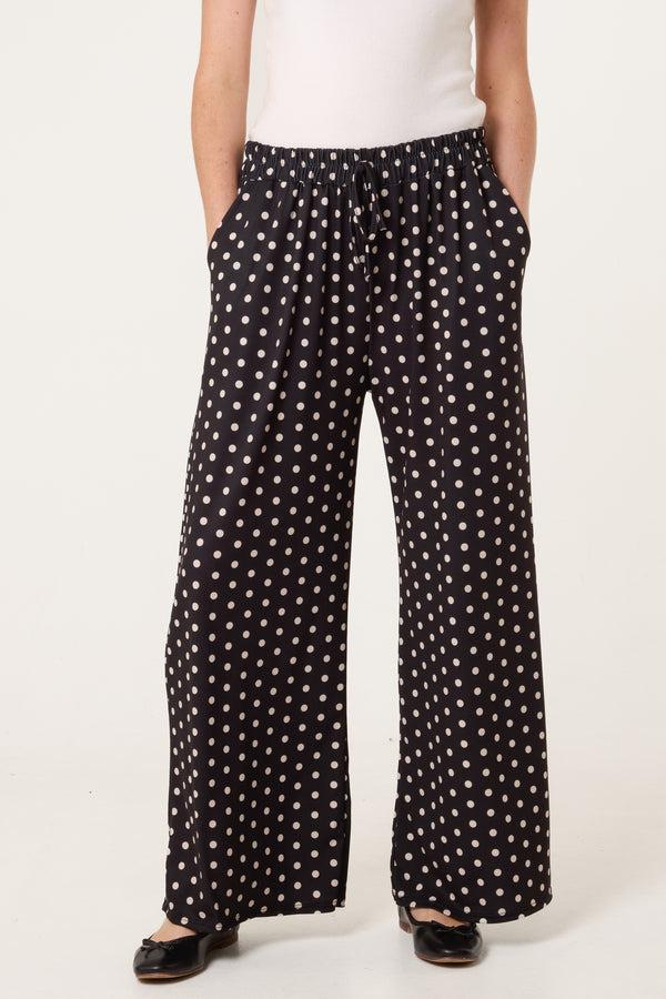 qed london Polka Dot Jersey Wide Leg Trousers