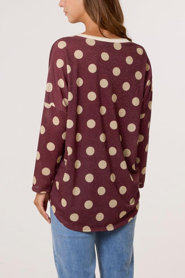 Qed London Polka Dot Lurex Fine Knit Jumper