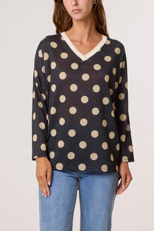 Qed London Polka Dot Lurex Fine Knit Jumper