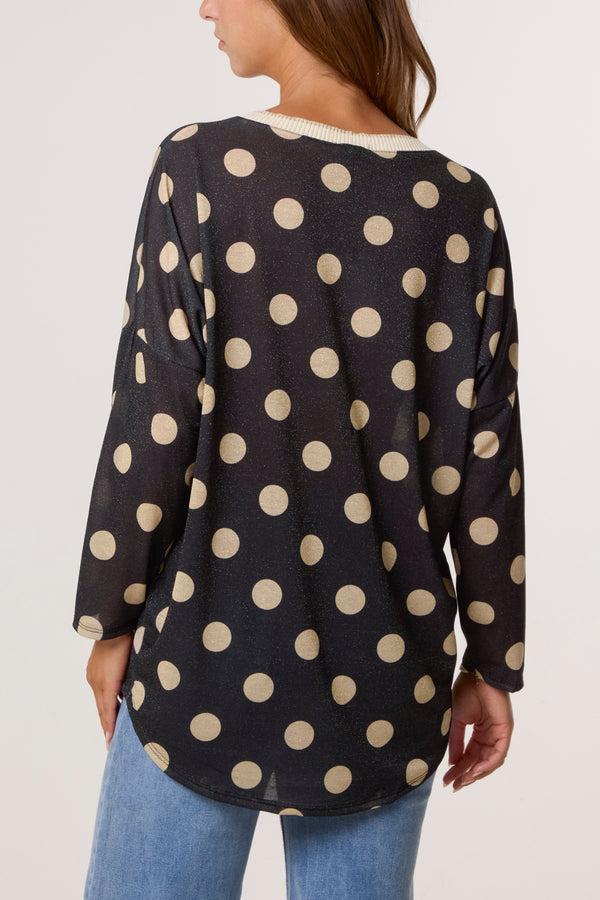 Qed London Polka Dot Lurex Fine Knit Jumper