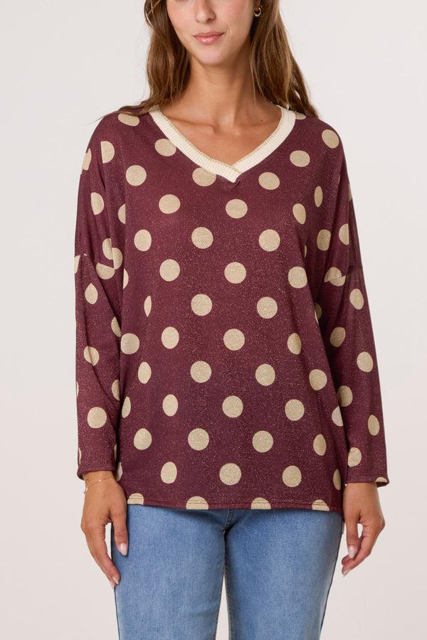 Qed London Polka Dot Lurex Fine Knit Jumper