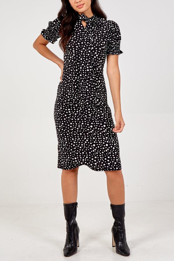 qed london Polka Dot Pussy Bow Midi Dress