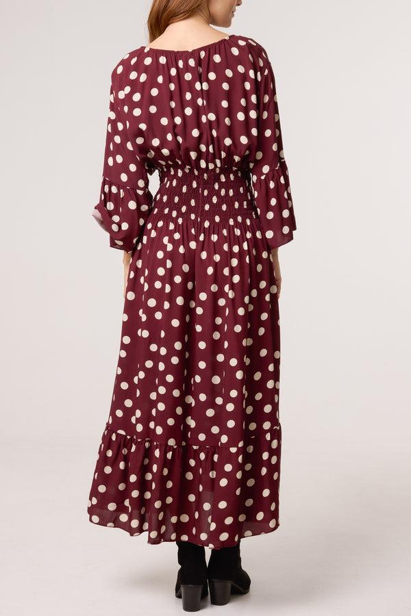 Qed London Polka Dot Shirred Waist Dress