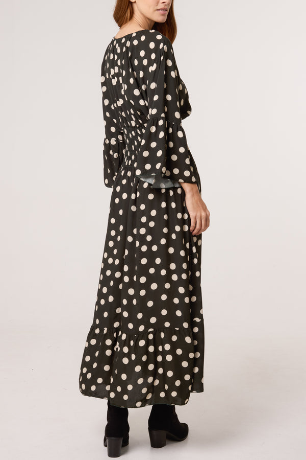 Qed London Polka Dot Shirred Waist Dress