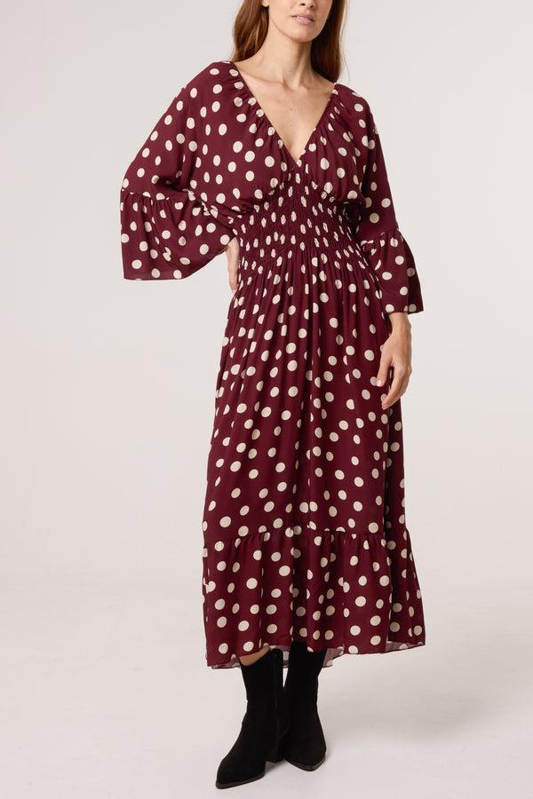 qed london Polka Dot Shirred Waist Dress