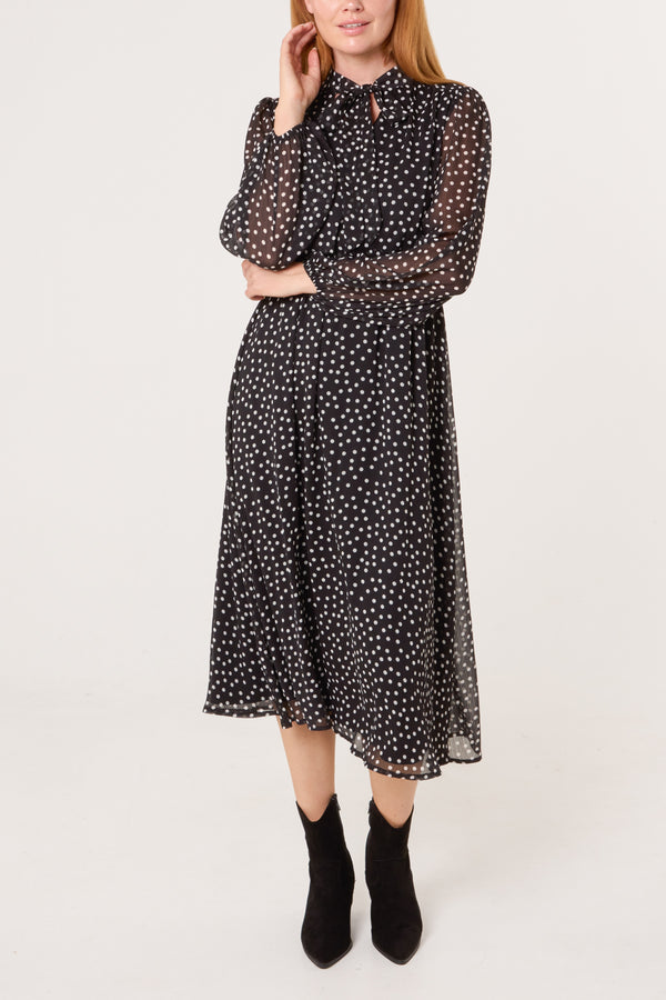 qed london Polka Dot Tie Neck Midi Dress