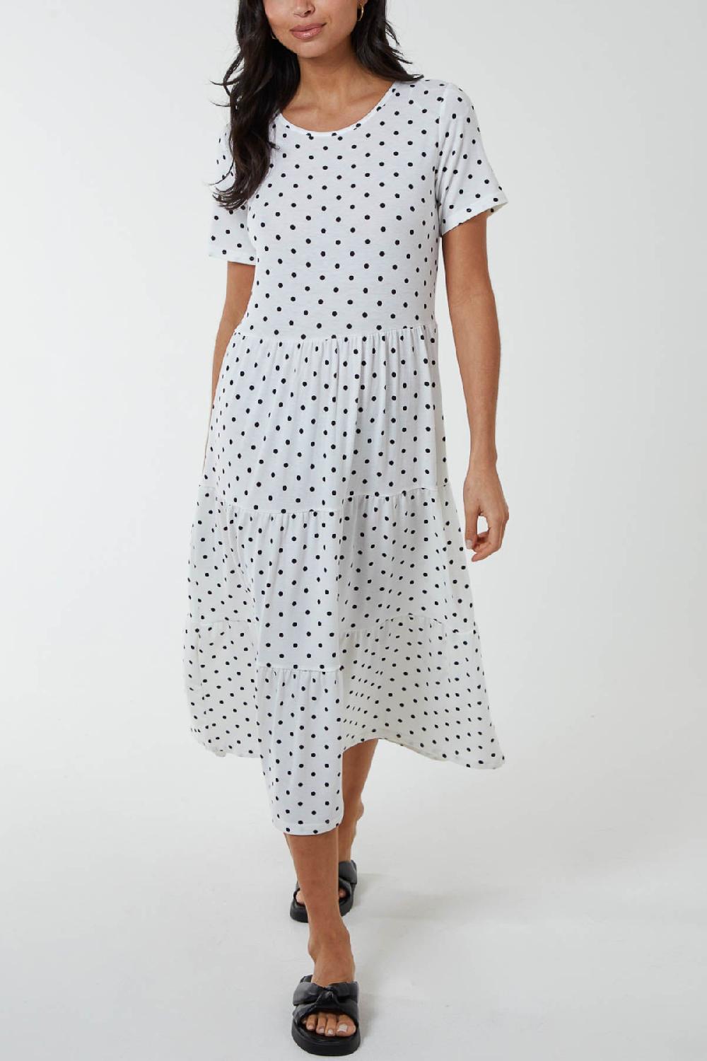 Qed London Polka Dot Tiered Smock Dress