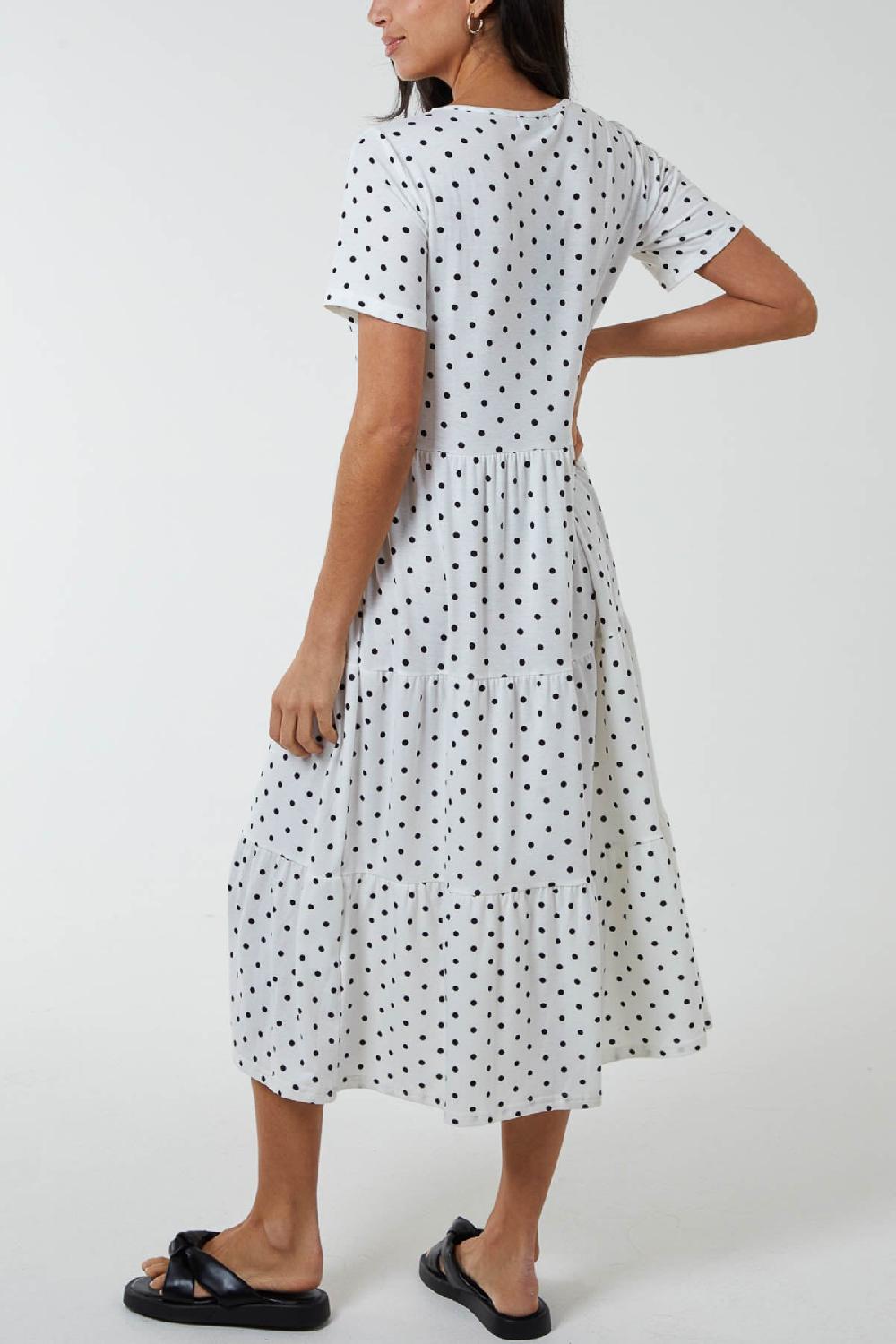 Qed London Polka Dot Tiered Smock Dress