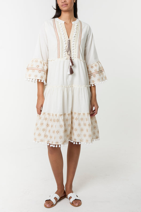 Qed London Pom-Pom Embellished Smock Dress