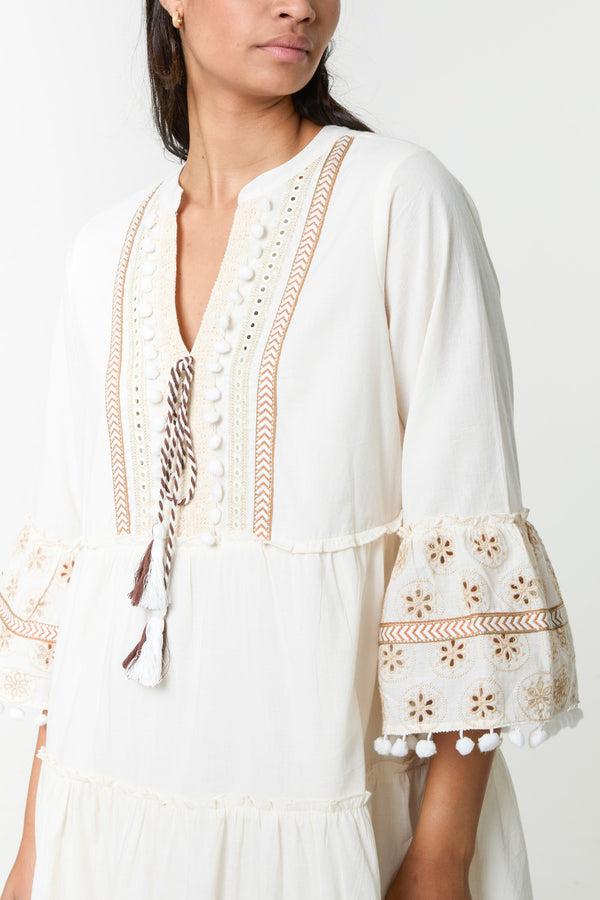 Qed London Pom-Pom Embellished Smock Dress