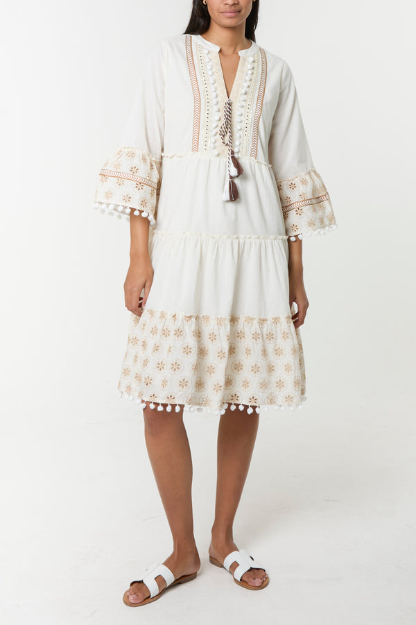 qed london Pom-Pom Embellished Smock Dress