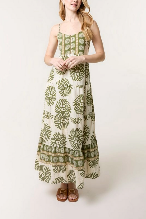 qed london Printed & Gold Detail Strappy Dress