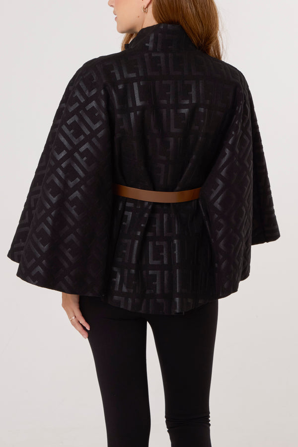 Qed London Printed High Neck Belted Cape