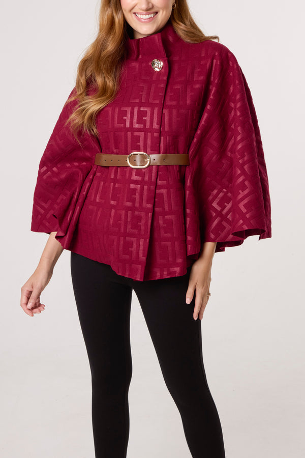 Qed London Printed High Neck Belted Cape