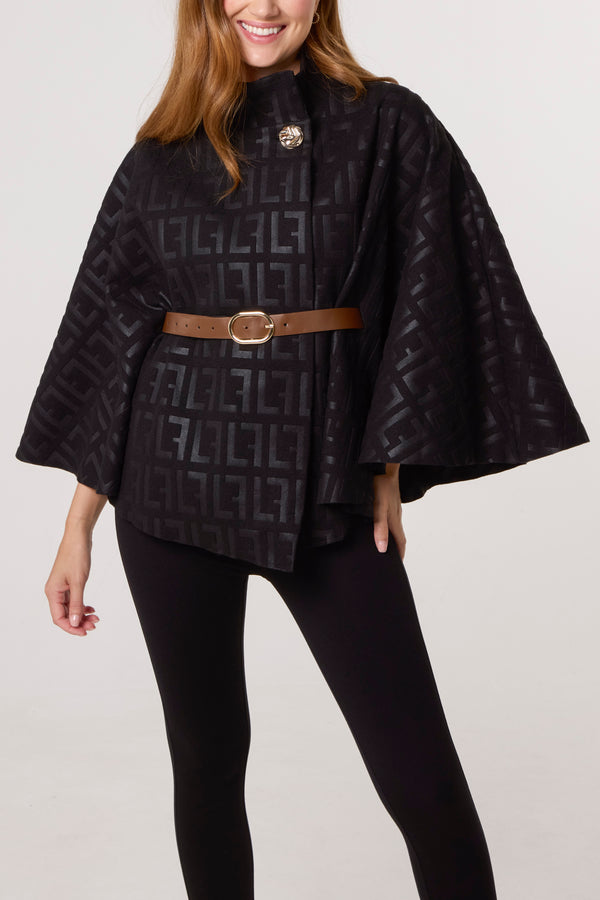 qed london Printed High Neck Belted Cape