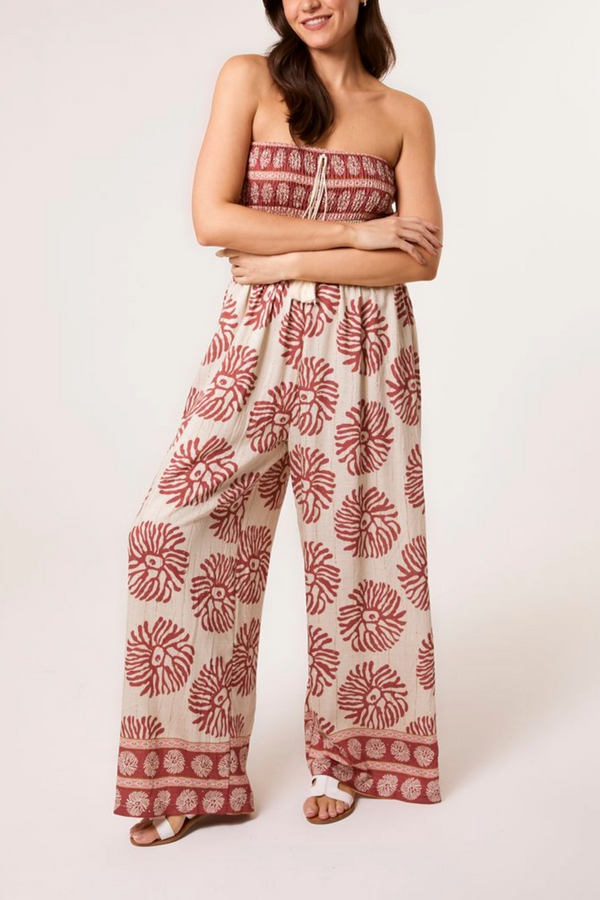Qed London Printed Shirred Bandeau Jumpsuit