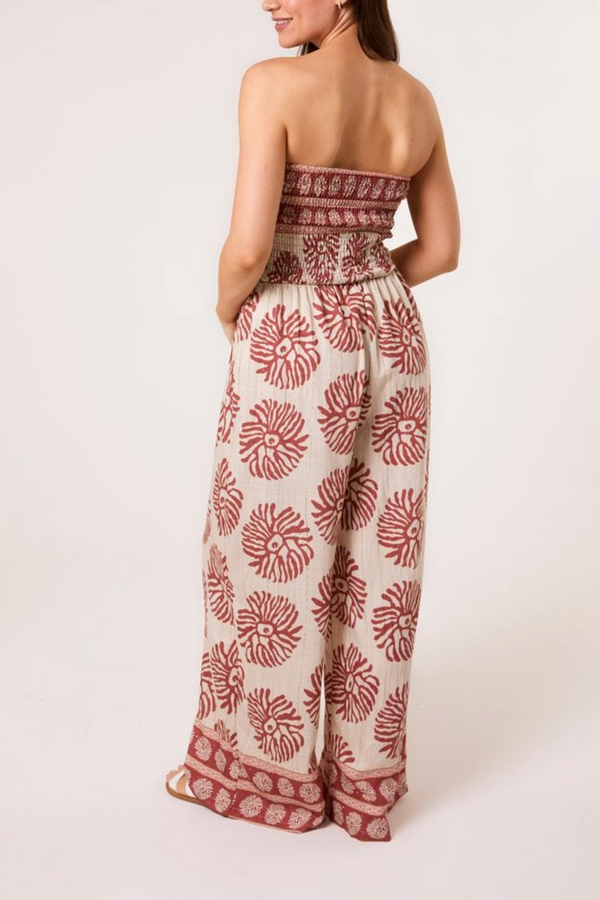Qed London Printed Shirred Bandeau Jumpsuit