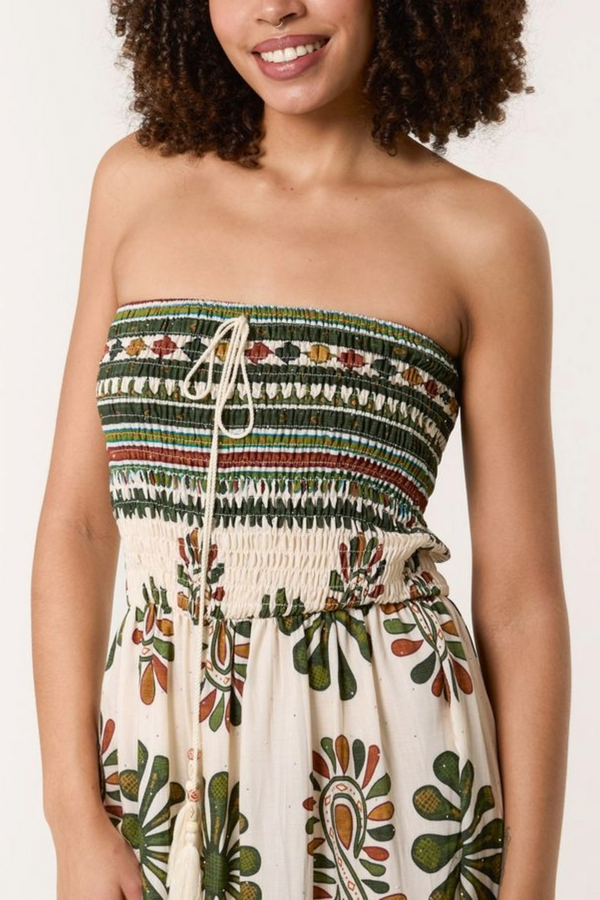 Qed London Printed Shirred Bandeau Jumpsuit