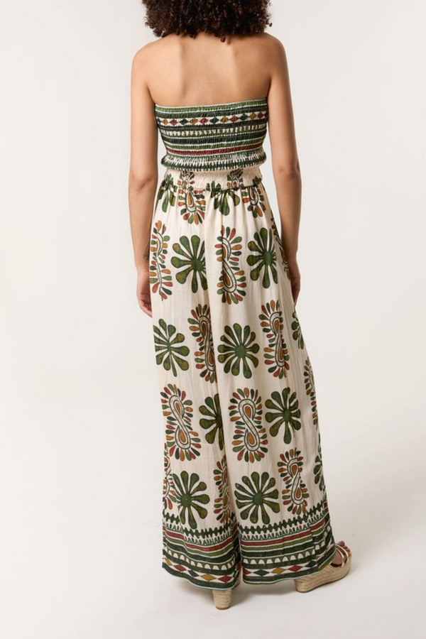 Qed London Printed Shirred Bandeau Jumpsuit