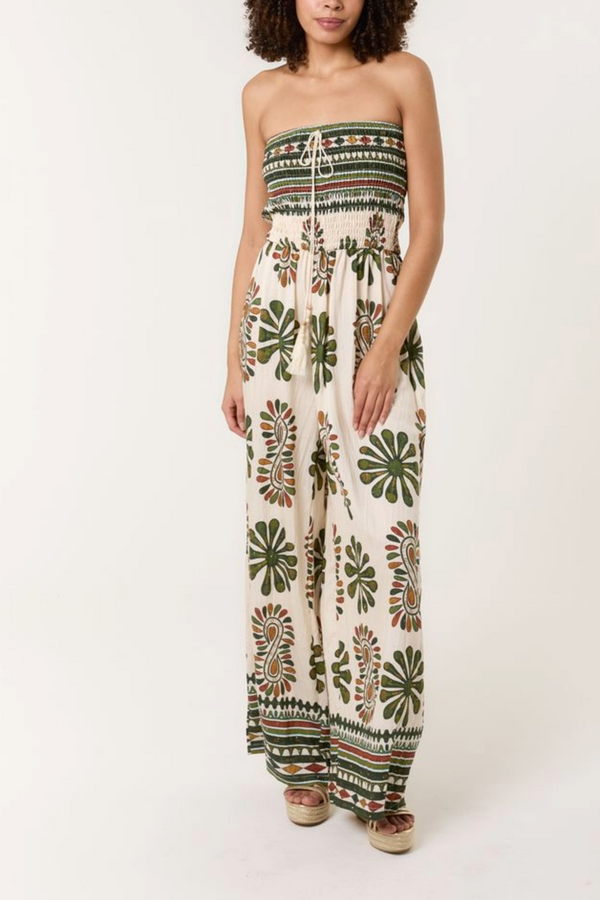 qed london Printed Shirred Bandeau Jumpsuit
