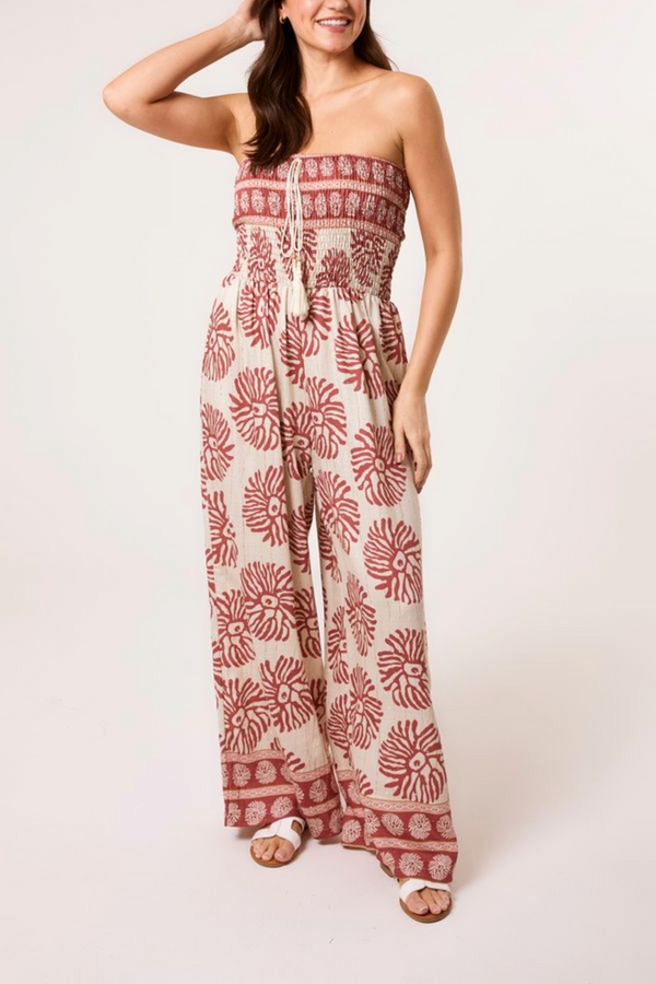 qed london Printed Shirred Bandeau Jumpsuit