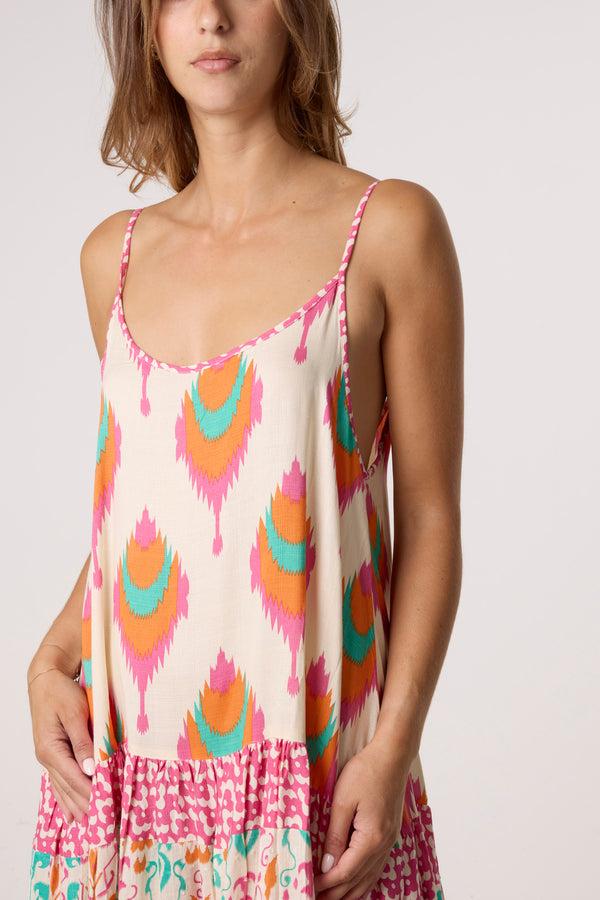 Qed London Printed Tiered Cami Relaxed Dress