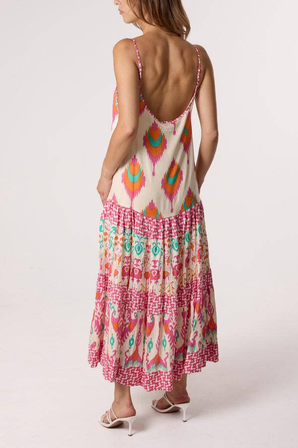 Qed London Printed Tiered Cami Relaxed Dress