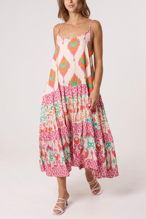 qed london Printed Tiered Cami Relaxed Dress