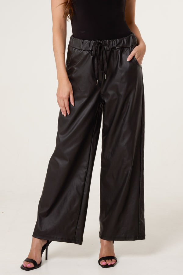 Qed London PU Coated Wide Leg Magic Trousers