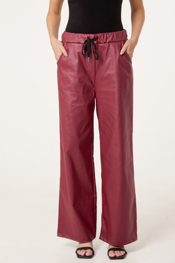 qed london PU Coated Wide Leg Magic Trousers