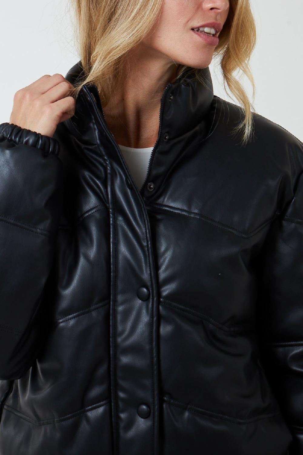Qed London PU Faux Leather Puffer Jacket