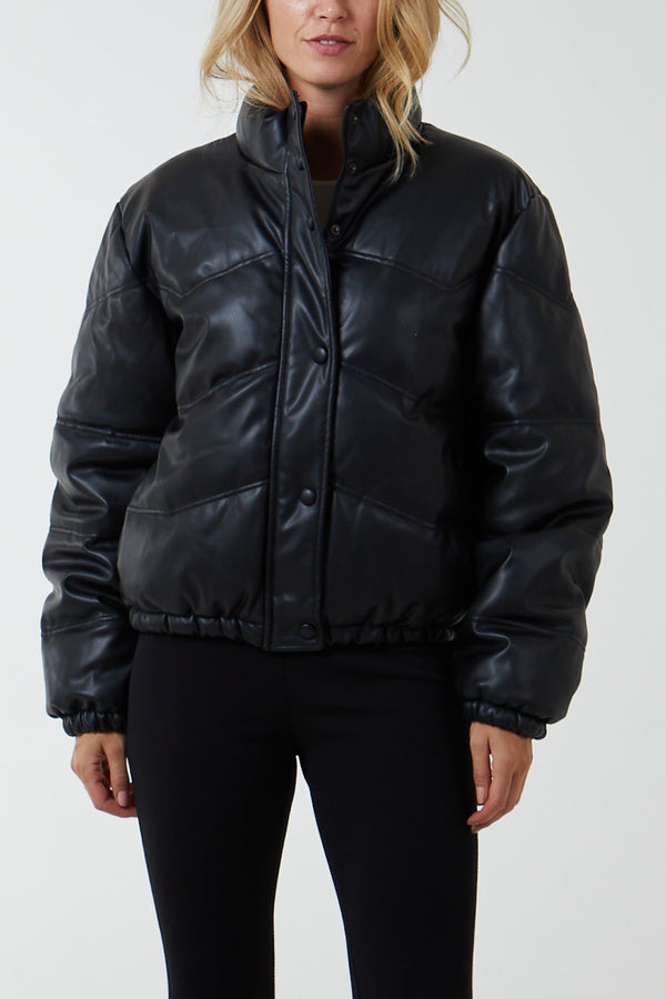 Qed London PU Faux Leather Puffer Jacket