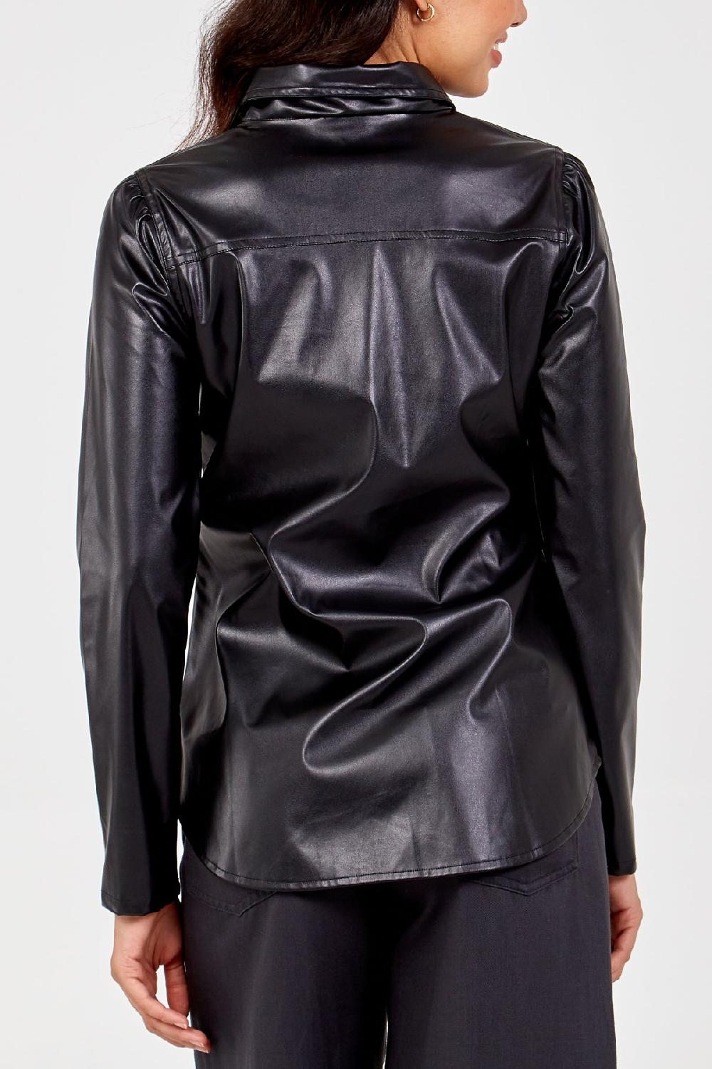 Qed London PU Long Sleeve Buttoned Shirt
