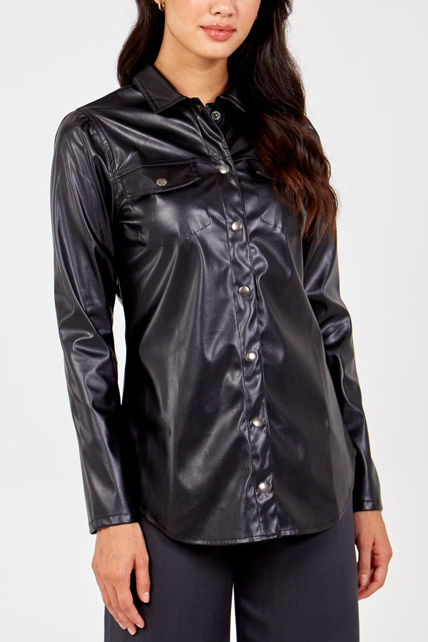 qed london PU Long Sleeve Buttoned Shirt