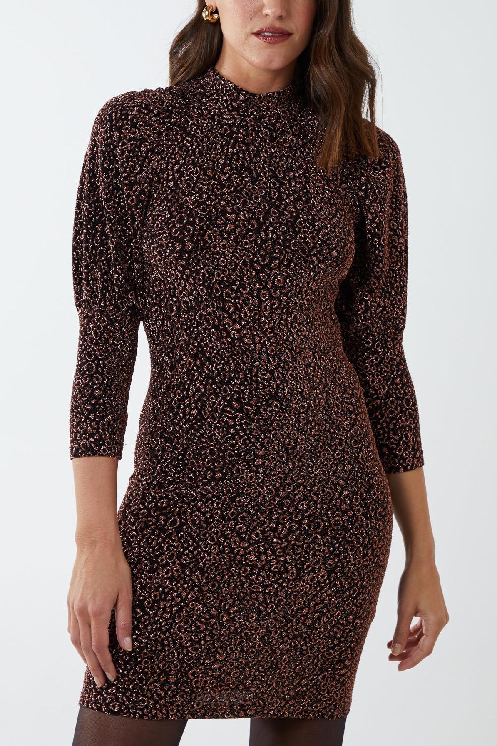 Qed London Puff Sleeve Animal Mini Dress