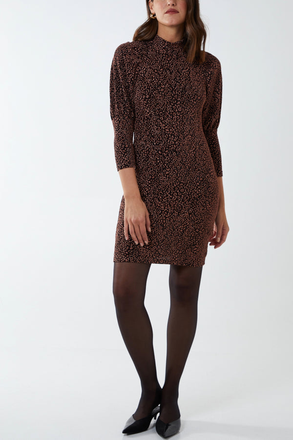 qed london Puff Sleeve Animal Mini Dress