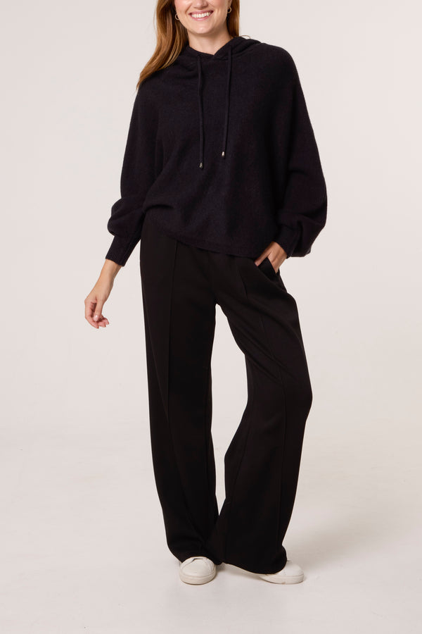 Qed London Puff Sleeve Boxy Knit Hoodie