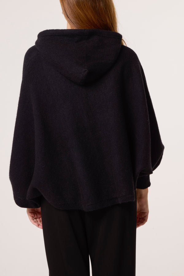 Qed London Puff Sleeve Boxy Knit Hoodie