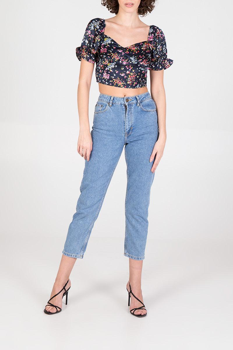 Qed London Puff Sleeve Bustier Top