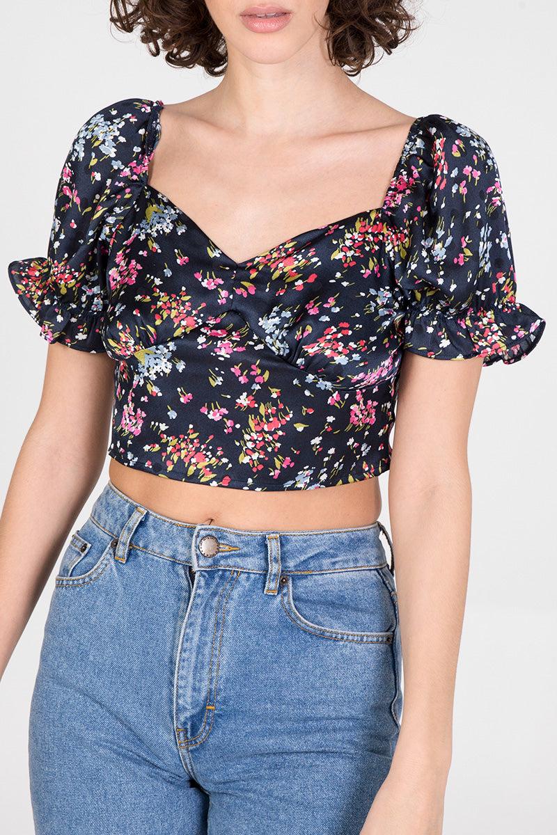 qed london Puff Sleeve Bustier Top