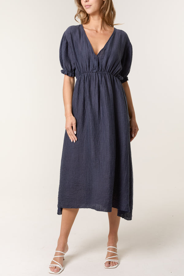 Qed London Puff Sleeve Crinkle Fabric Dress