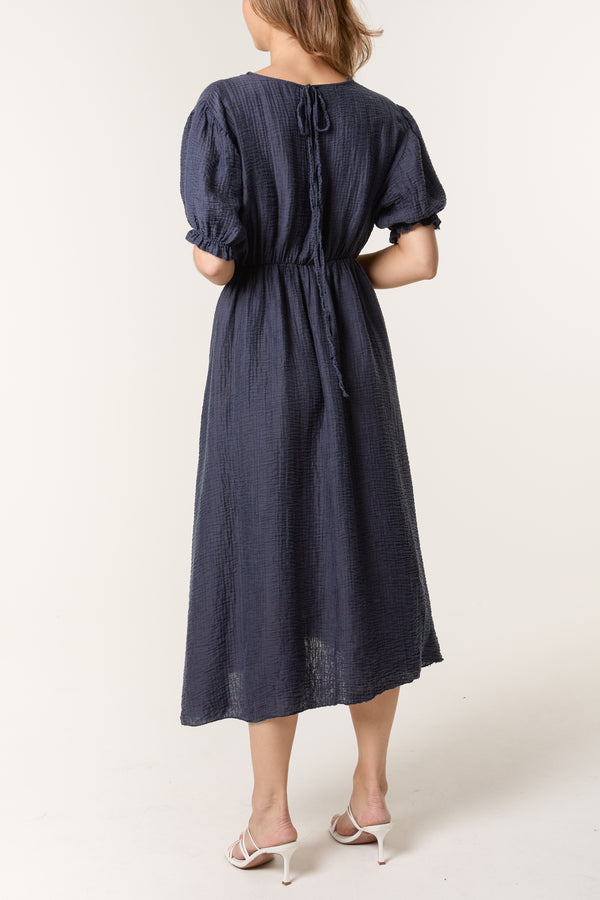 Qed London Puff Sleeve Crinkle Fabric Dress