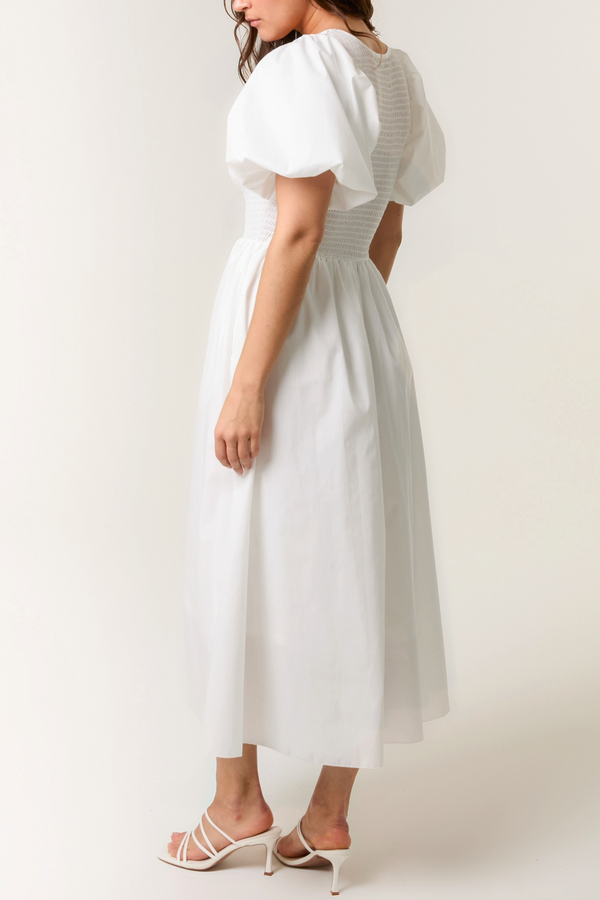 Qed London Puff Sleeve Mix Fabric Midi Dress