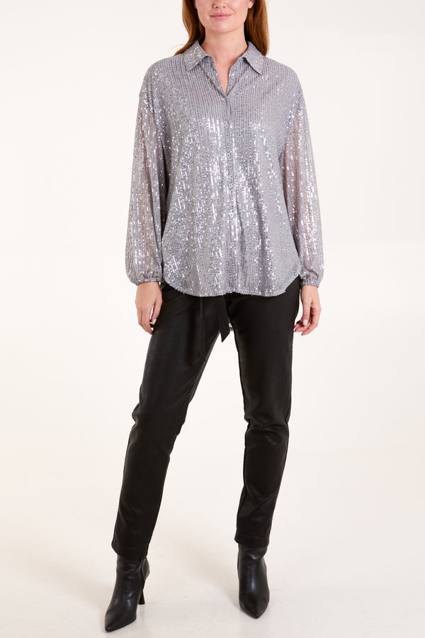 Qed London Puff Sleeve Sequin Shirt