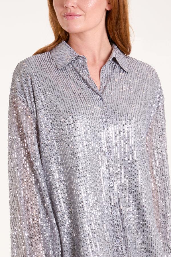 Qed London Puff Sleeve Sequin Shirt