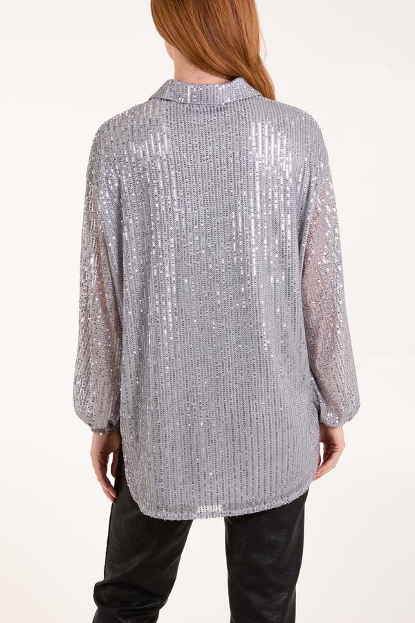 Qed London Puff Sleeve Sequin Shirt