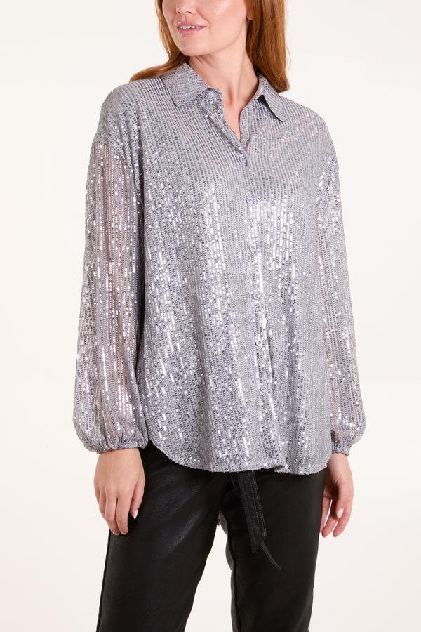 qed london Puff Sleeve Sequin Shirt