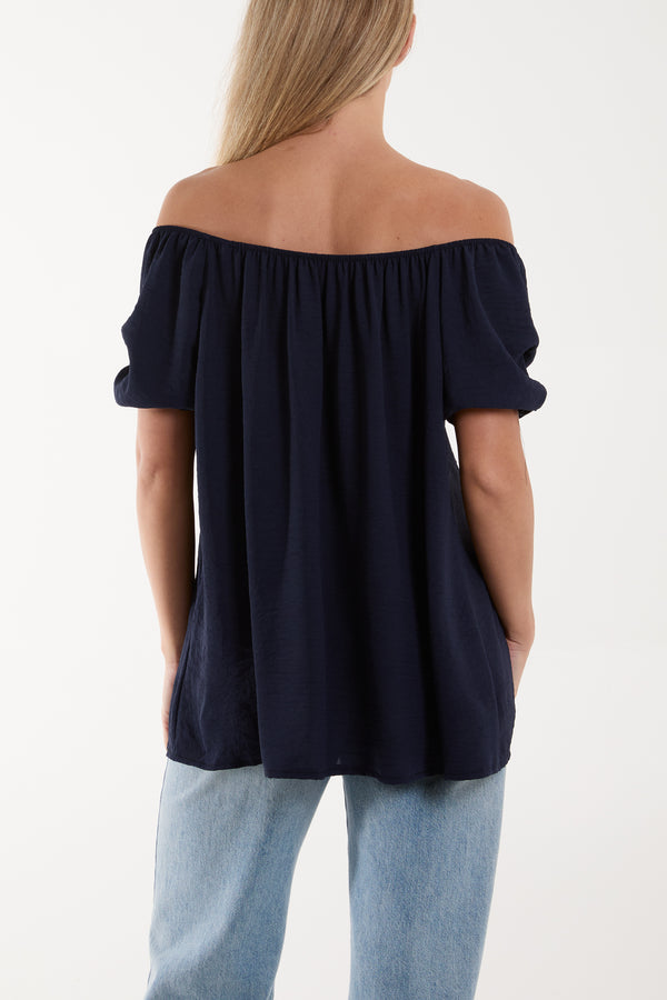 Qed London Puff Sleeve Smock Bardot Top